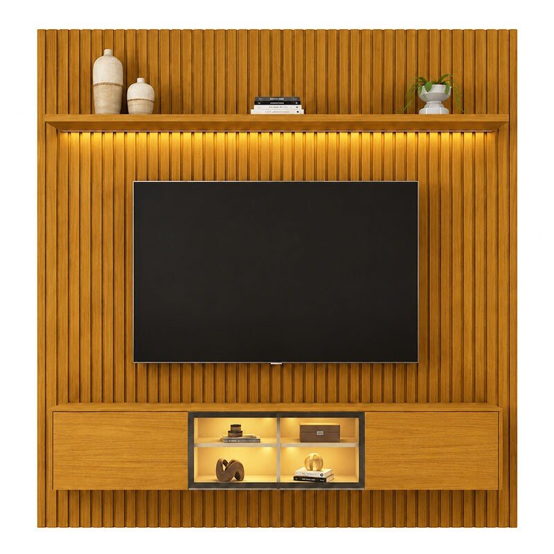 Painel Nobre Larg. 1.85m Naturale Ripado + Nicho Larg. 1.51m Luminare Naturale C/Led para TV até 75" - Gelius - Imagem 3