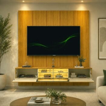 Alternative view of Painel Realce Larg. 2.20m Naturale + Nicho Luminare Larg. 2.15m Naturale C/Led Para TV's 85 Polegadas - Gelius