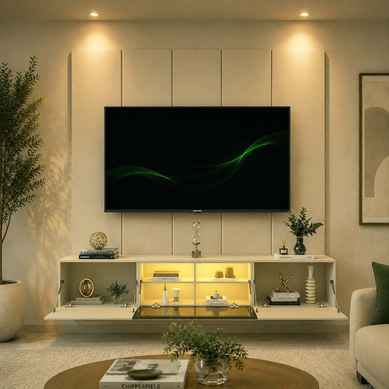 Painel Realce Larg. 2.20m Off + Nicho Luminare Larg. 2.15m Off C/Led Para TV's 85 Polegadas - Gelius - Imagem 2
