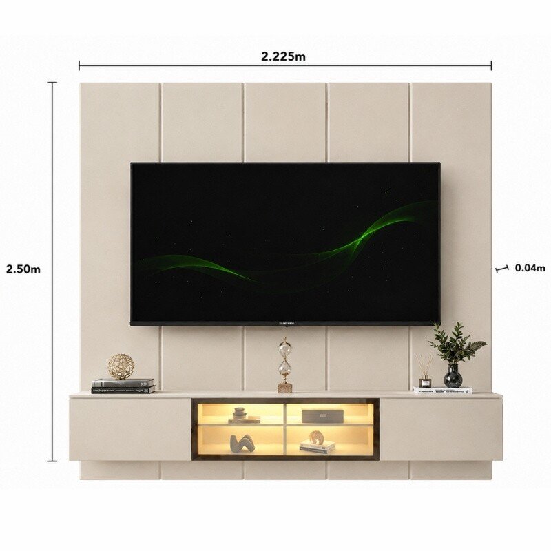 Painel Realce Larg. 2.20m Off + Nicho Luminare Larg. 2.15m Off C/Led Para TV's 85 Polegadas - Gelius - Imagem 3