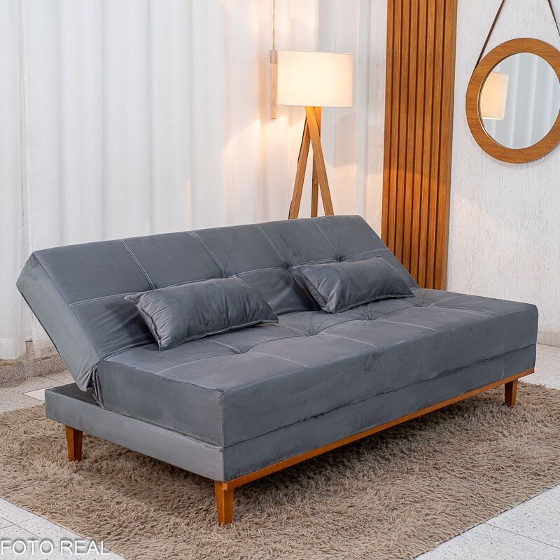 Sofá Cama Madrid Veludo Cinza 2303 Larg. 1.80m - Molas Bonnel - Imagem 3
