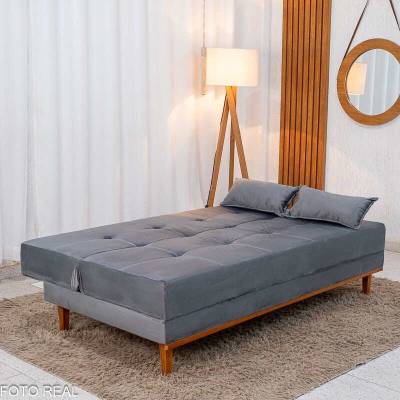 Sofá Cama Madrid Veludo Cinza 2303 Larg. 1.80m - Molas Bonnel - Imagem 4