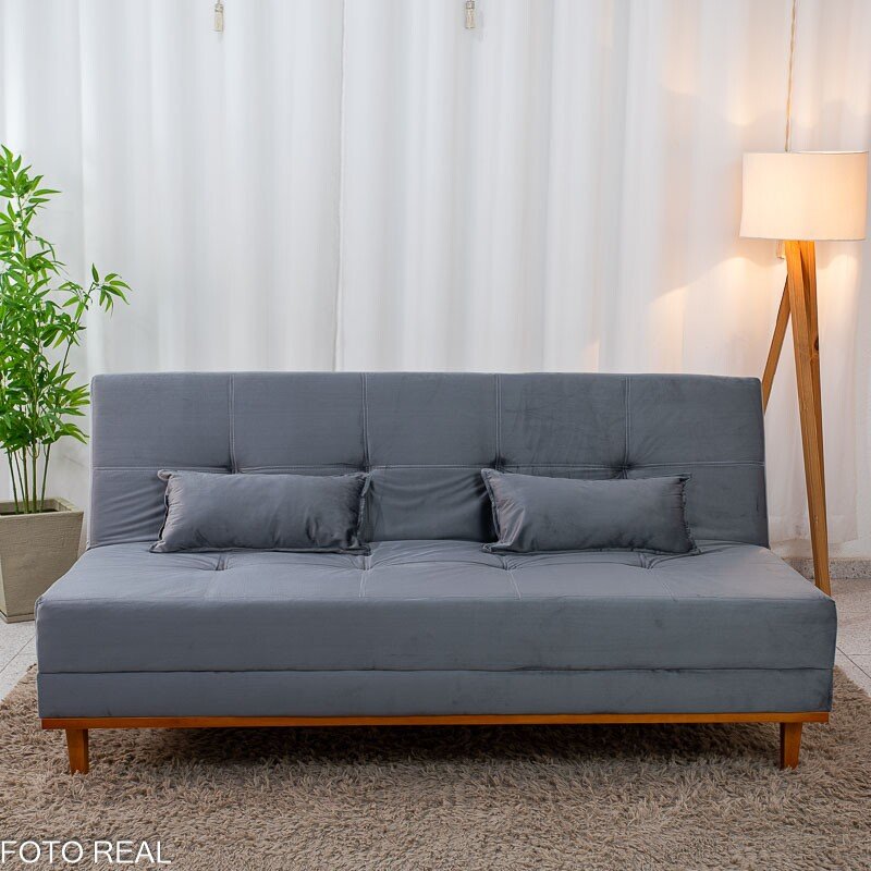 Sofá Cama Madrid Veludo Cinza 2303 Larg. 1.80m - Molas Bonnel - Imagem 5