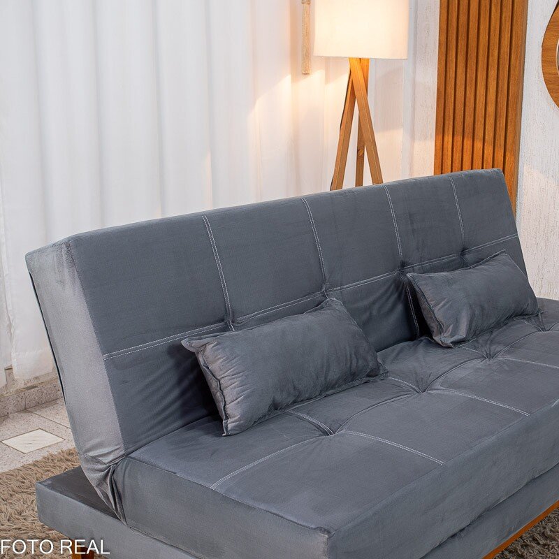 Sofá Cama Madrid Veludo Cinza 2303 Larg. 1.80m - Molas Bonnel - Imagem 6