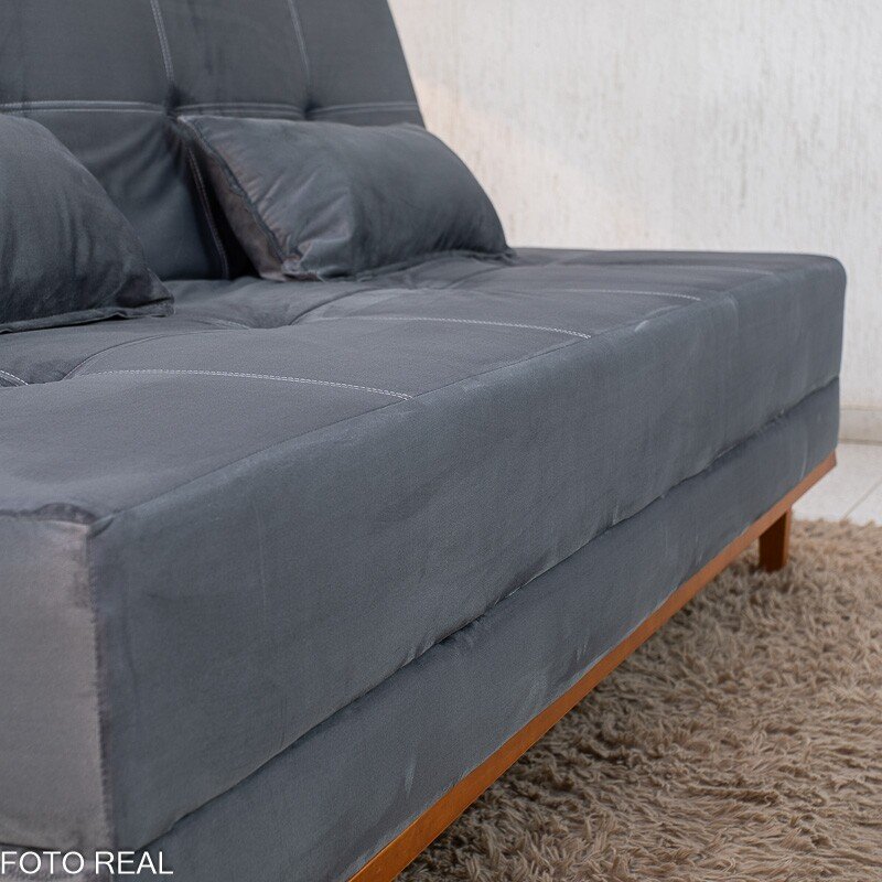 Sofá Cama Madrid Veludo Cinza 2303 Larg. 1.80m - Molas Bonnel - Imagem 7
