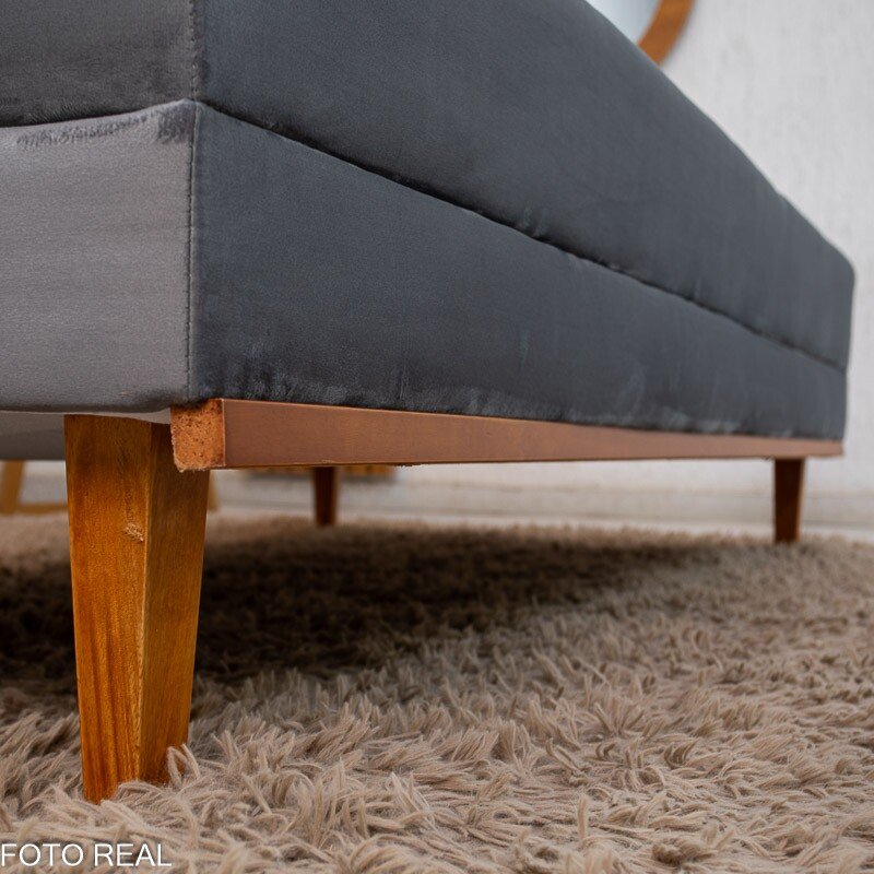Sofá Cama Madrid Veludo Cinza 2303 Larg. 1.80m - Molas Bonnel - Imagem 8