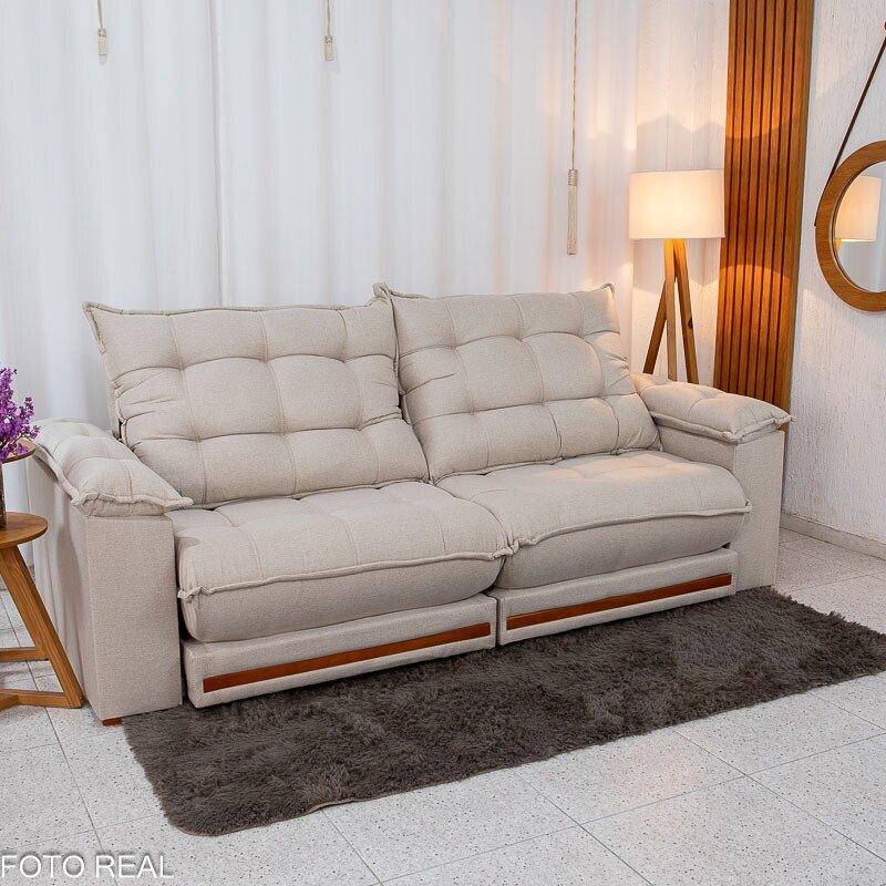 Sofá Retrátil Reclinável Barcelona 2.30m Linho Bege 459 - D33 e Molas Ensacadas Pocket - Imagem 2