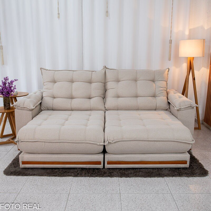 Sofá Retrátil Reclinável Barcelona 2.30m Linho Bege 459 - D33 e Molas Ensacadas Pocket - Imagem 4
