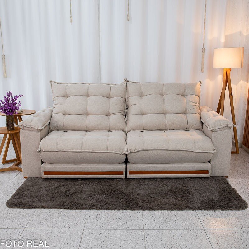 Sofá Retrátil Reclinável Barcelona 2.30m Linho Bege 459 - D33 e Molas Ensacadas Pocket - Imagem 5