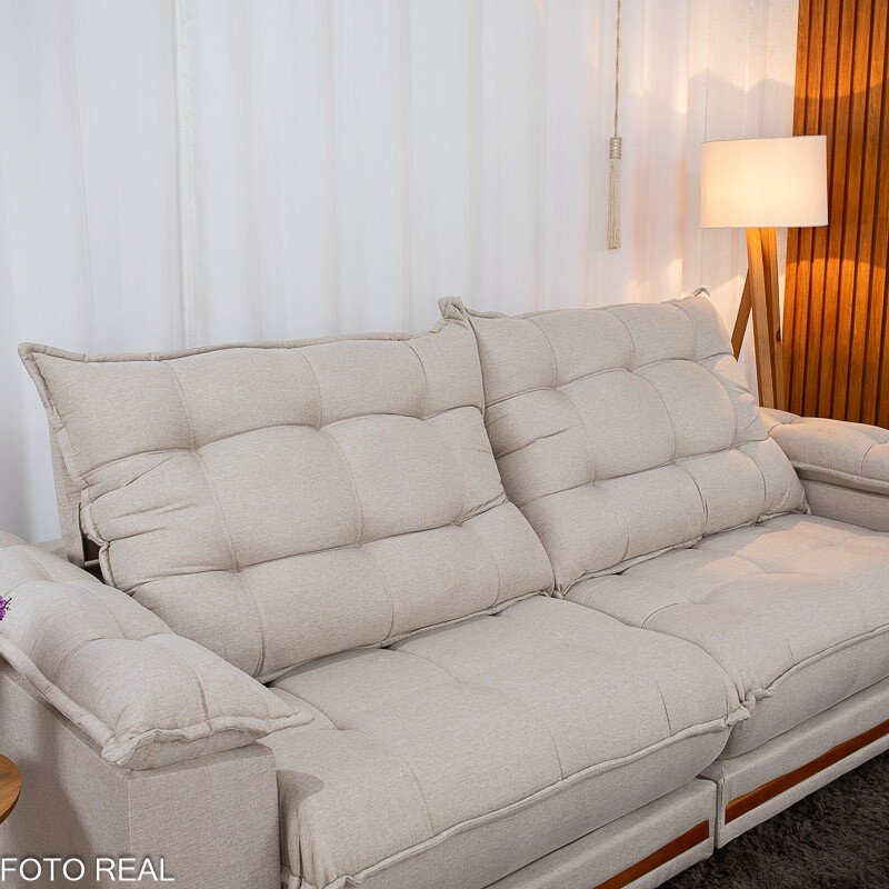 Sofá Retrátil Reclinável Barcelona 2.30m Linho Bege 459 - D33 e Molas Ensacadas Pocket - Imagem 6