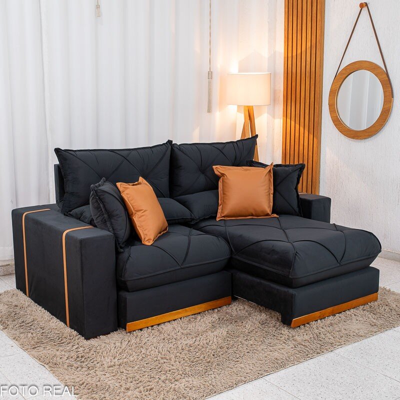 Sofá Retrátil Reclinável Gran Bello 2.00m Veludo Preto - Molas Ensacadas - Imagem 4