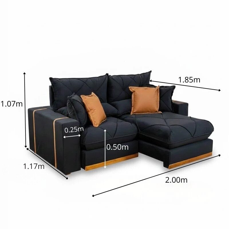 Sofá Retrátil Reclinável Gran Bello 2.00m Veludo Preto - Molas Ensacadas - Imagem 2