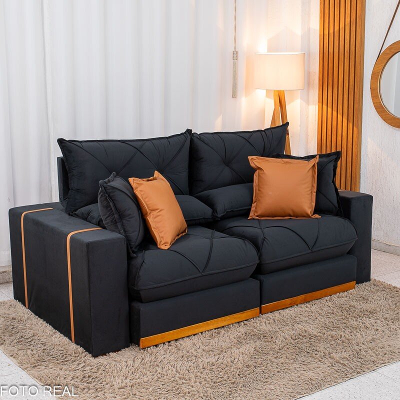 Sofá Retrátil Reclinável Gran Bello 2.00m Veludo Preto - Molas Ensacadas - Imagem 3