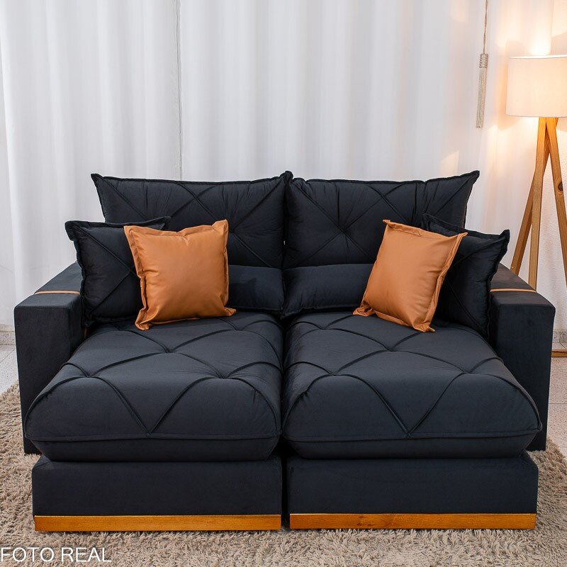 Sofá Retrátil Reclinável Gran Bello 2.00m Veludo Preto - Molas Ensacadas - Imagem 5