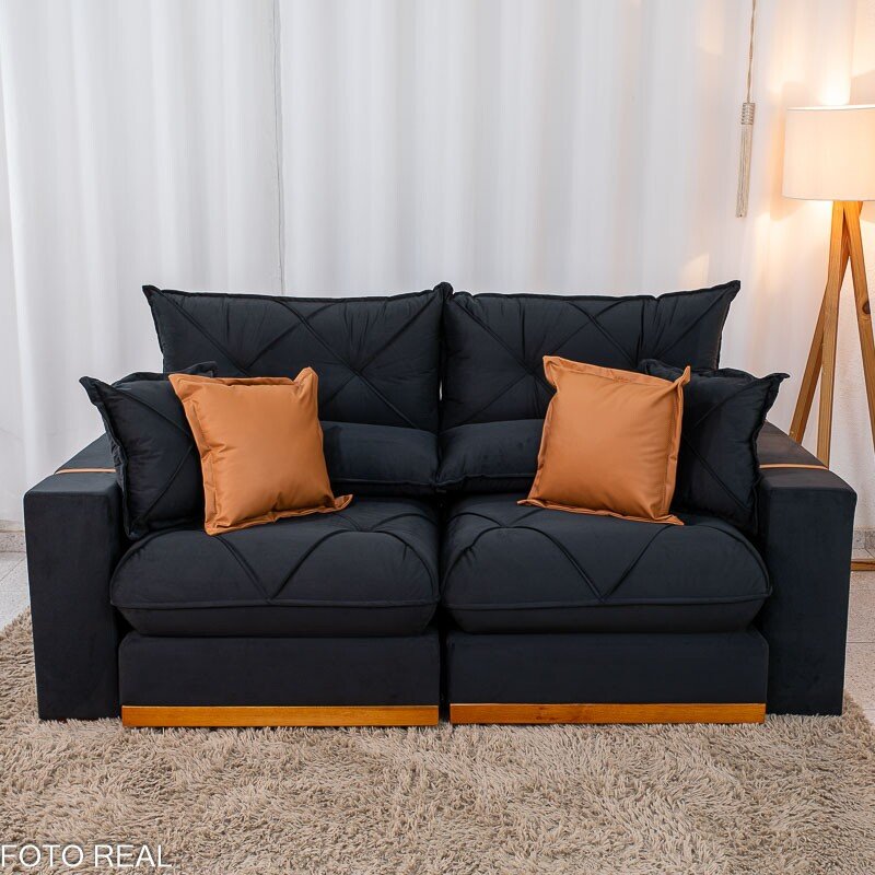 Sofá Retrátil Reclinável Gran Bello 2.00m Veludo Preto - Molas Ensacadas - Imagem 6