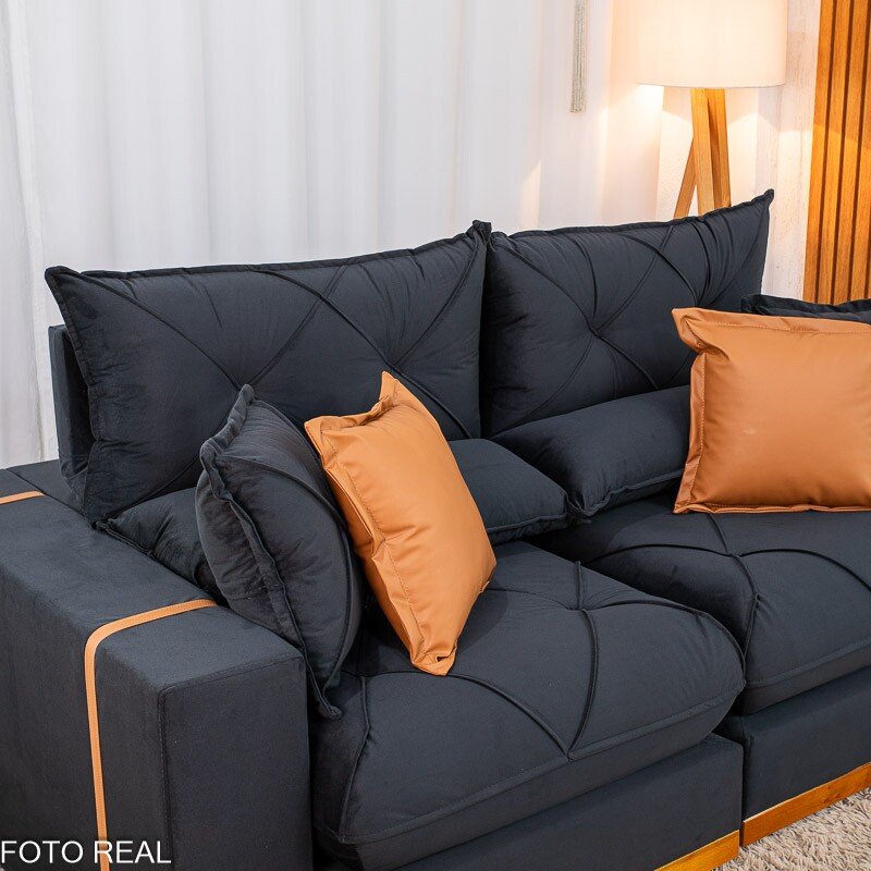 Sofá Retrátil Reclinável Gran Bello 2.00m Veludo Preto - Molas Ensacadas - Imagem 7