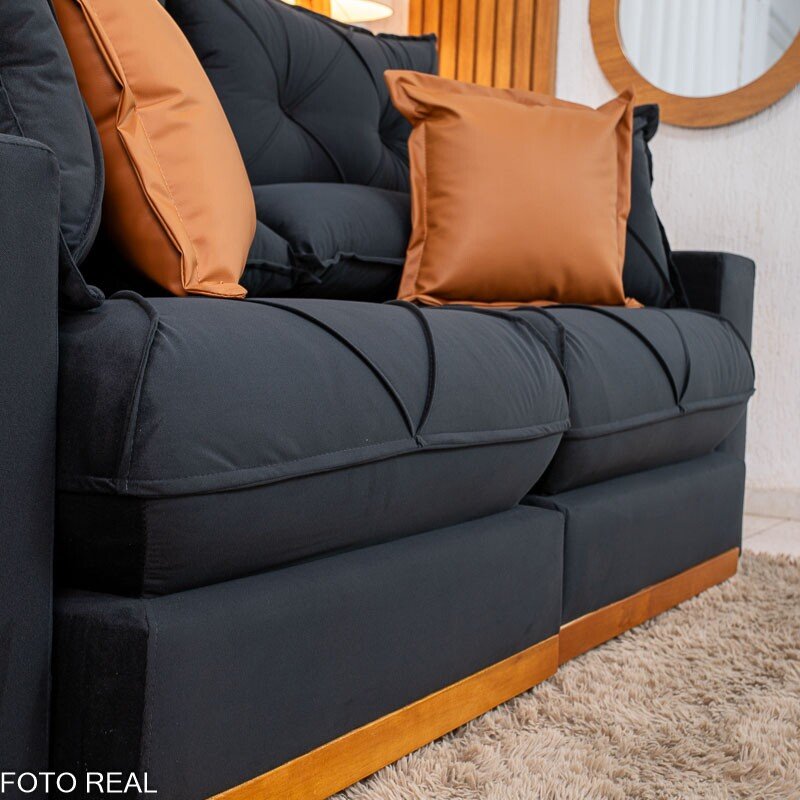 Sofá Retrátil Reclinável Gran Bello 2.00m Veludo Preto - Molas Ensacadas - Imagem 8