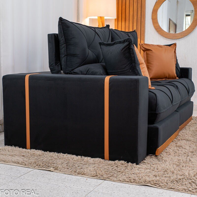 Sofá Retrátil Reclinável Gran Bello 2.00m Veludo Preto - Molas Ensacadas - Imagem 9