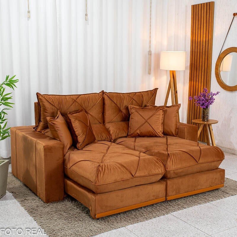 Sofá Retrátil Reclinável Gran Bello 2.00m Veludo Terracota 24 - Molas Ensacadas