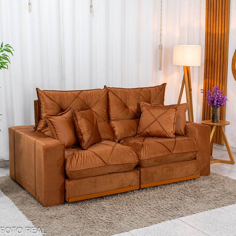 Sofá Retrátil Reclinável Gran Bello 2.00m Veludo Terracota 24 - Molas Ensacadas - Imagem 3