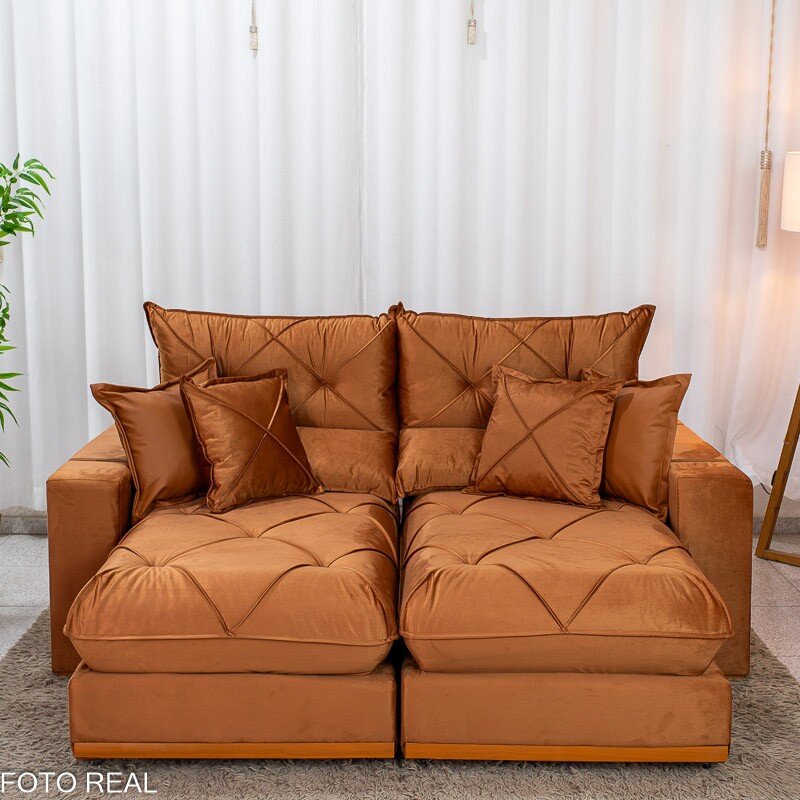 Sofá Retrátil Reclinável Gran Bello 2.00m Veludo Terracota 24 - Molas Ensacadas - Imagem 5