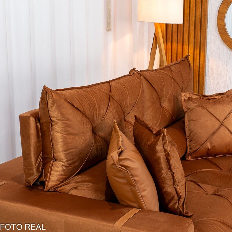 Sofá Retrátil Reclinável Gran Bello 2.00m Veludo Terracota 24 - Molas Ensacadas - Imagem 7