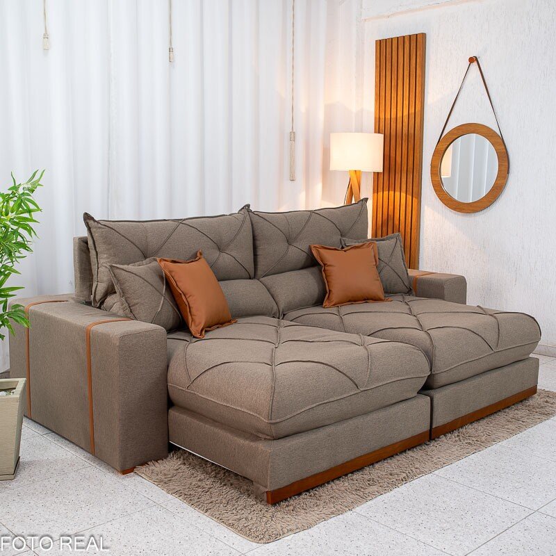 Sofá Retrátil Reclinável Gran Bello 2.30m Linho Marrom 28 - Molas Ensacadas Pocket