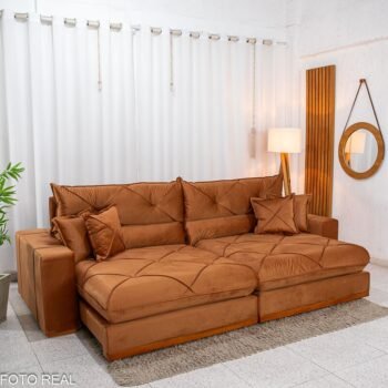 Sofá Retrátil Reclinável Gran Bello 2.90m Veludo Terracota 24 - Molas Ensacadas