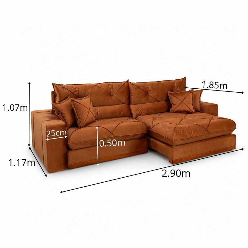 Sofá Retrátil Reclinável Gran Bello 2.90m Veludo Terracota 24 - Molas Ensacadas - Imagem 2