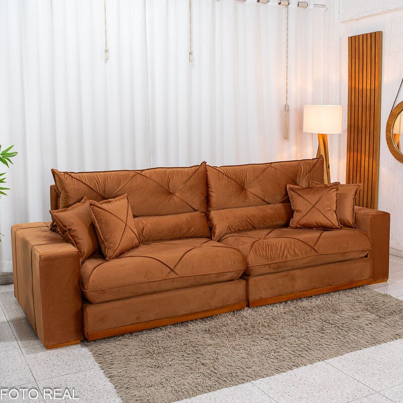 Sofá Retrátil Reclinável Gran Bello 2.90m Veludo Terracota 24 - Molas Ensacadas - Imagem 3