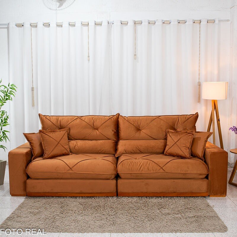 Sofá Retrátil Reclinável Gran Bello 2.90m Veludo Terracota 24 - Molas Ensacadas - Imagem 6