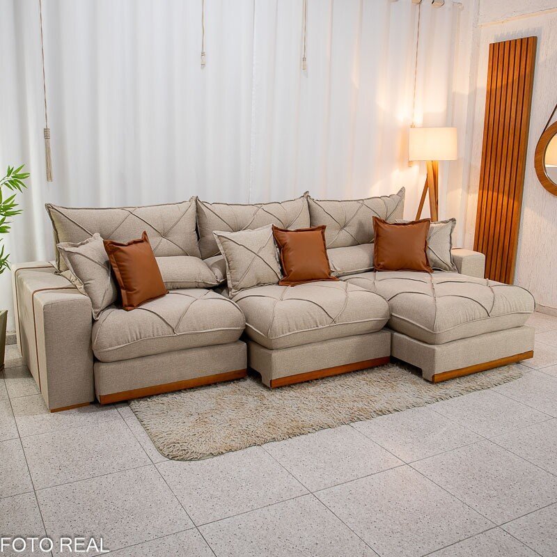 Sofá Retrátil Reclinável Gran Bello 3.20m Linho Bege - Molas Ensacadas - Imagem 2