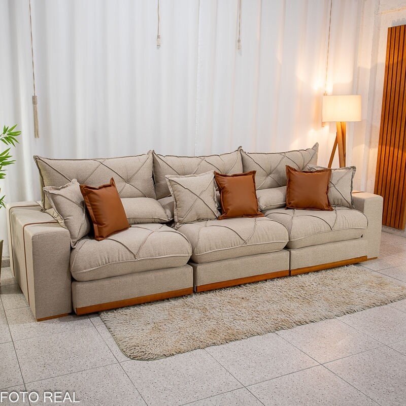 Sofá Retrátil Reclinável Gran Bello 3.20m Linho Bege - Molas Ensacadas - Imagem 3