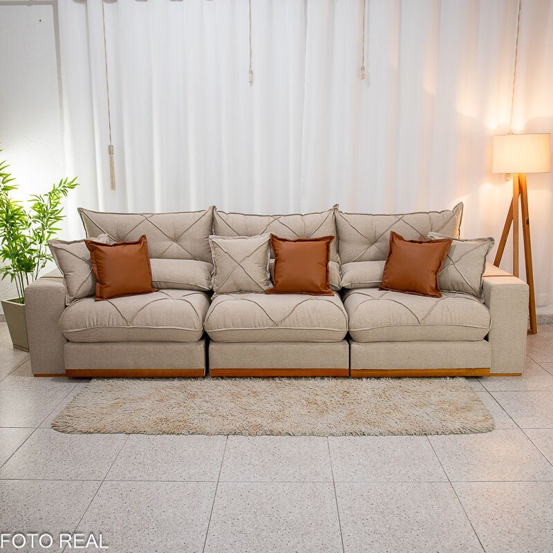 Sofá Retrátil Reclinável Gran Bello 3.20m Linho Bege - Molas Ensacadas - Imagem 5