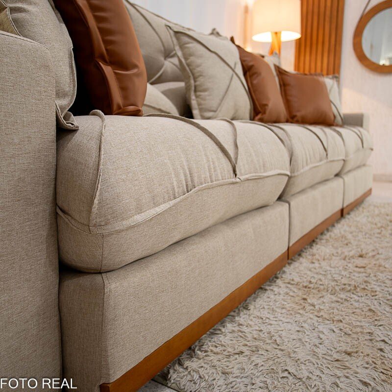 Sofá Retrátil Reclinável Gran Bello 3.20m Linho Bege - Molas Ensacadas - Imagem 6