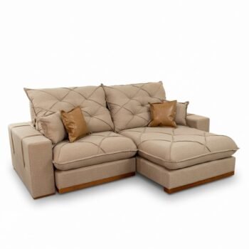 Sofá Retrátil Reclinável Malibu 2.50m Linho Bege 1006 - D33 e Molas Ensacadas