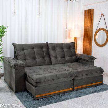 Sofá Retrátil Reclinável Mariana 2.50m Veludo Marrom 320 - D33 e Molas Ensacadas
