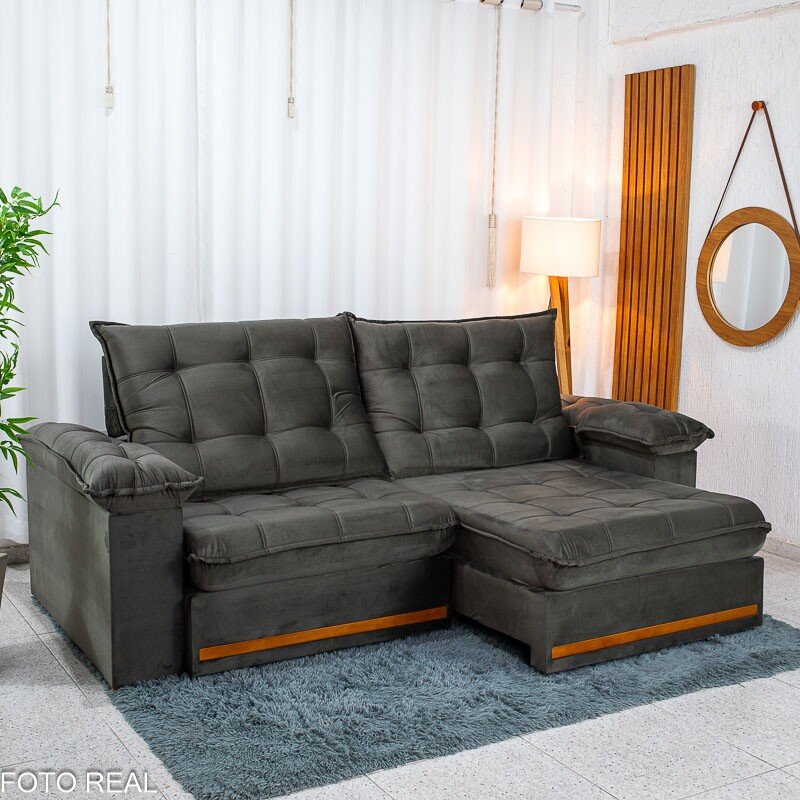 Sofá Retrátil Reclinável Mariana 2.50m Veludo Marrom 320 - D33 e Molas Ensacadas - Imagem 4